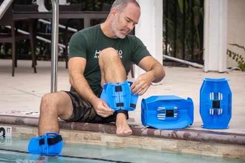 Aquastrength Hydro-Tone Total Body Pool Exercise System, Isokinetic Functional Water Weights, Bells 12" x 7.5", Fins 6.5" x 2.5", Quick Start Guide Included - color: Blue