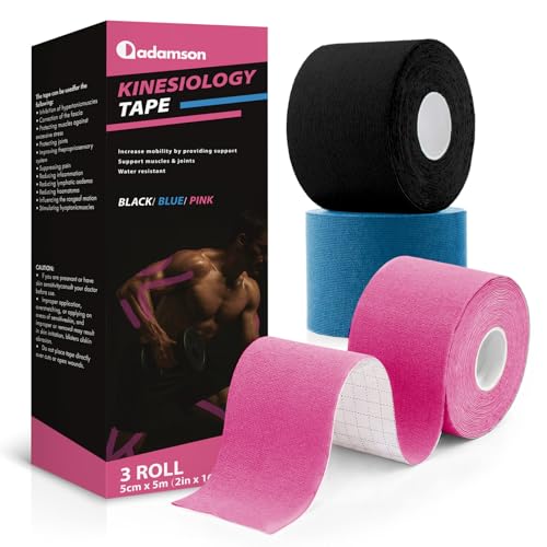 Kinesiology Tape, Elastic Latex-Free Sports and Athletic Support, 3 Rolls - color: Black-blue-pink