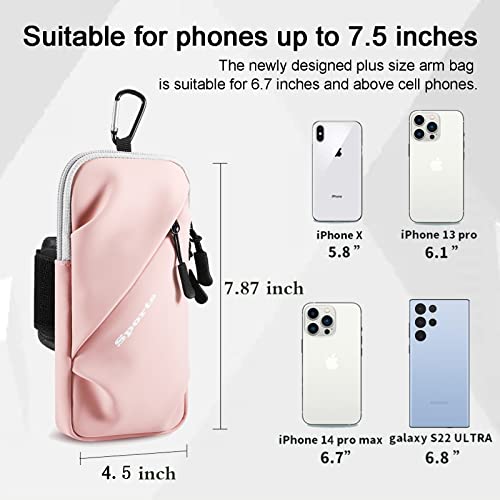 Phone Holder Arm Bands, Small Crossbody Shoulder Holsters Bag with Arm Band, Fits iPhone and All Cell Phones, Use for Running, Walking, Hiking & Biking (Plus Size,Pink) - color: Pink
