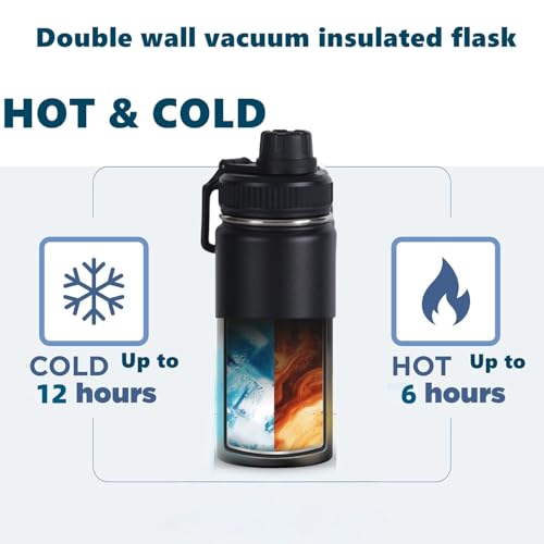 Wide Mouth Insulated Sports Water Bottle,Double wall Stainless Steel Vacuum flask with Leakproof Lid (Black, 12 Ounces) - size: 12 Ounces