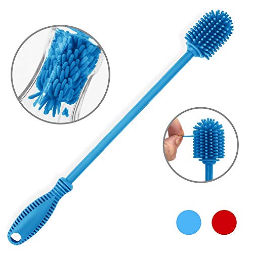 Silicone Bottle Brush with Long Handle, 12.5" Bottle Cleaning Brush, Blue - color: Blue