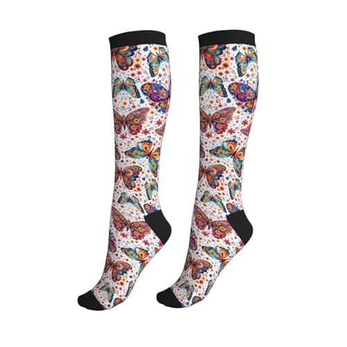 Compression Socks Knee High Circulation Support Socks For Women Men Athletic Running Hiking Cycling - color: Butterfly2