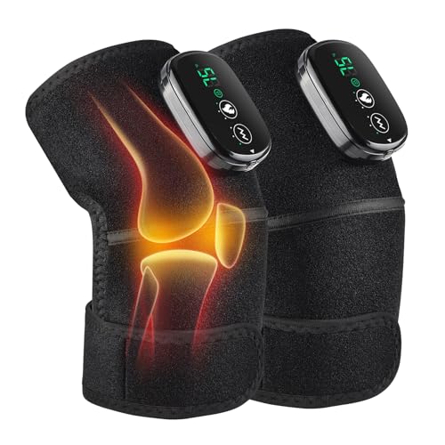 Cordless Electric Heated Knee Massager, 3-in-1 Heated Knee Massager with Heat for Knee Elbow Shoulder Wrap with 3 Vibration & Heating Modes (2 Pack) - style: Black 2 Pack