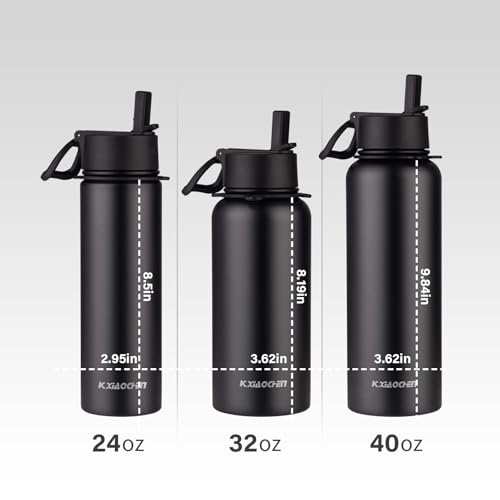 KXIAOCHEN Insulated Water Bottle with Strap, 48-Hour Cold, 2 Lids - color: Black, size: 24 Ounces