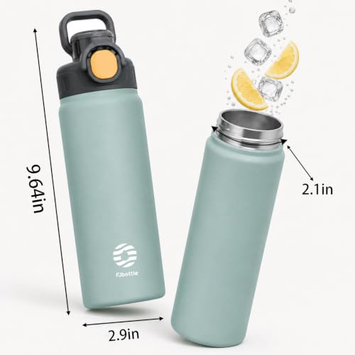 Fjbottle Insulated Water Bottle with Handle 24 oz Straw Flip Top Lid - color: 03 Peacock Green, size: 24 Ounces