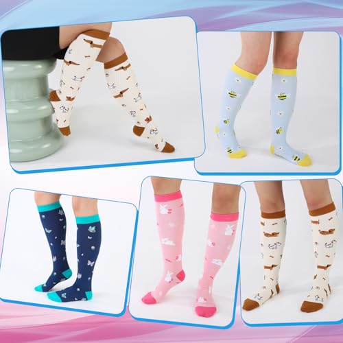Jspupifip 6 Pairs Plus Size Compression Socks for Women, Wide Calf - color: Pink, Purple, White, Blue, Black, size: XX-Large