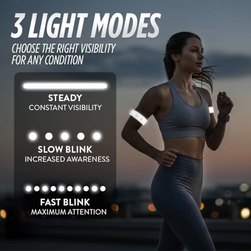 SlapLite Rechargeable LED Armband, Reflective Running Lights for Runners, Reflective Safety Gear Women, Men for Running, Walking, Cycling at Night, High Visibility Arm Band, Fits-All - color: White