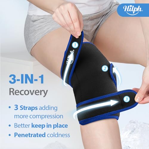 Hilph Knee Ice Pack Wrap, Adjustable Knee Brace with 2 Gel Ice Packs, Black - color: Black