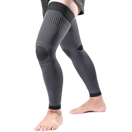 MGANG Full Leg Compression Sleeves, Knee Braces for Joint Pain Relief - color: Gray-black, size: XX-Large