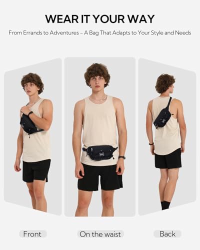 WATERFLY Small Fanny Pack RFID Blocking Travel Hiking Crossbody Waist Bag - color: Black