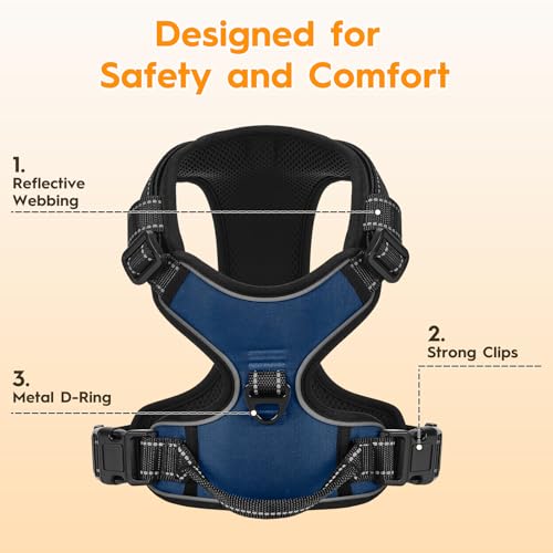 No Pull Dog Harness, No-Choke Soft Padded Reflective Dog Vest Harness with Front Clip & Top Handle, 2 Quick-Release Buckles, Adjustable for Small Medium Large Dogs - color: Royal Sapphire, size: X-Small