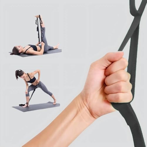10 Loops Stretching Strap Yoga Strap for Home Workout, Exercise, Pilates and Gymnastics, Non-Elastic Stretch Bands for Women & Men - color: Black