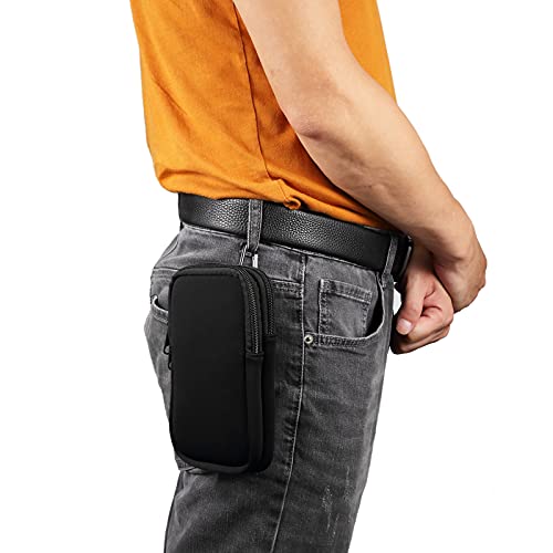 Dual Layer Universal Neoprene Cell Phone Sleeve, Zip Wallet Belt Loop Holster for iPhone 17 16 15 14 13 12 11 Pro Max Samsung Galaxy A17 16 S26 Ultra Google Pixel 10 Pro XL OnePlus 15 (Black) - color: Black