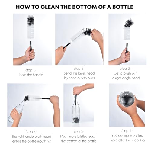 ALINK 16 inch Extra Long Black Bottle Cleaning Brush Cleaner for Washing Narrow Neck Beer/Wine/Thermos, Sport Well/Brewing Bottles/Hummingbird Feeder - color: Black