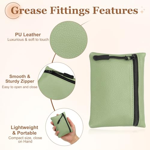 Full Grain Leather Coin Purse, Small Coin Purse with Zipper Portable Card Holder, 4.7in & Green & PU Leather -Fitting for (Change Purse Credit Card Key Keychain Pouch Wallet) - color: Green