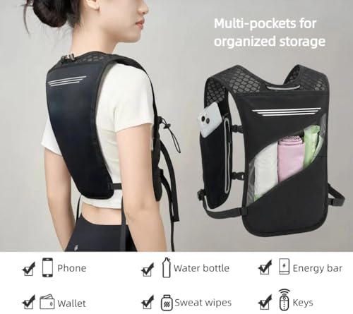 Running Vest for Women Men Hydration Backpack with 500ml Soft Flask Lightweight Water Pack - color: Black+500ml Soft Flask