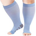 Abodhu Plus Size Compression Socks Open Toe Compression for Women& Men 15-20mmHg Wide Calf Knee High Toeless Compression Sock - color: Baby Blue, size: X-Large-XX-Large