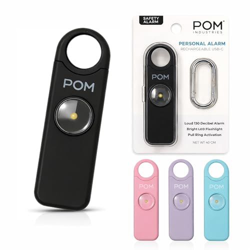 POM Personal Safety Alarm for Women – 130dB Loud Emergency Siren, USB-C Rechargeable with Bright LED Flashlight, Portable Keychain Design for Self Defense, Purse, Backpack & Travel (Black) - color: Black