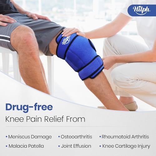 Hilph Knee Ice Pack Wrap, Adjustable Knee Brace with 2 Gel Ice Packs, Blue - color: Blue