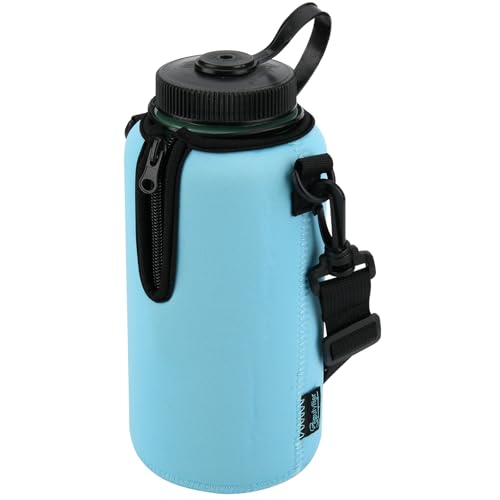 Beautyflier Neoprene Water Bottle Sleeve Insulator Cooler, Compatible with Nalgene Water Bottle 32 OZ, with Adjustable Shoulder Strap for Hydro Flask Wide Mouth 32oz, etc. (Light Blue) - color: Light Blue