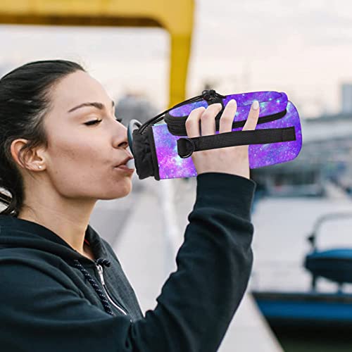 25/32/40/64oz Water Bottle Bag Holder Carrier-Insulated Crossbody Sling Case Sleeve with Strap & Pockets for Men Women Gym Cycling Travel Walking Hiking Camping - color: Purple Galaxy, size: 32oz