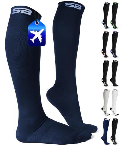 SB SOX Lite Compression Socks for Flying (15–20 mmHg) - color: Solid Navy, size: L/XL