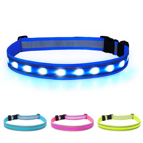 BSEEN LED Running Waist Belt - USB Rechargeable Reflective Glowing LED Waistband, Flashing Safety Light Belt for Runners, Joggers, Walkers, Pet Owners, Cyclists - color: Royal Blue