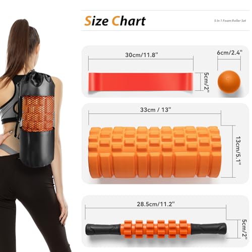 SUBCULTUREPICK 5 in1 Foam Roller Set Trigger Point Foam Roller for Exercise - color: Orange-new