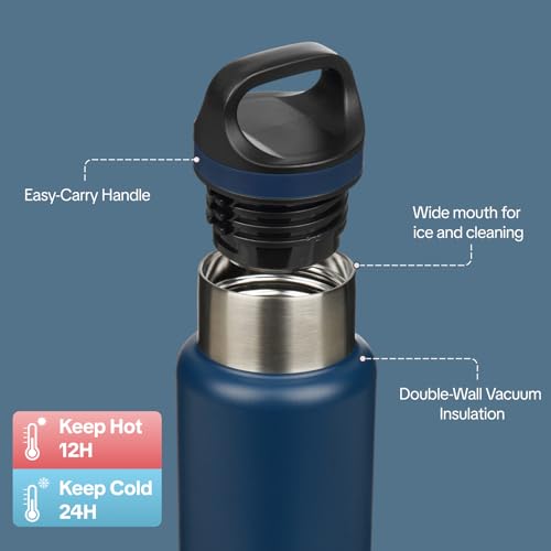 BJPKPK 18oz Insulated Water Bottle Stainless Steel Water Bottle with Handle - color: Drak Blue, size: 18 Ounces