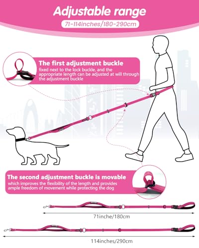 Hands Free Dog Leash, Multifunctional Crossbody Dog Leash - color: RoseRed, size: Large-5.9-9.5ft