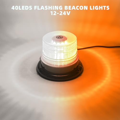 Amber/White Rooftop Beacon Strobe Lights w/Magnetic Base, 1-Pcs - color: 1× Amber/White