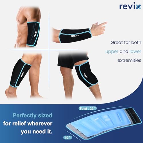 REVIX XL Shin Ice Pack Reusable Gel Cold Pack for Calf, Leg Ice Pack Wrap - size: Black-XL Size-1 Pack