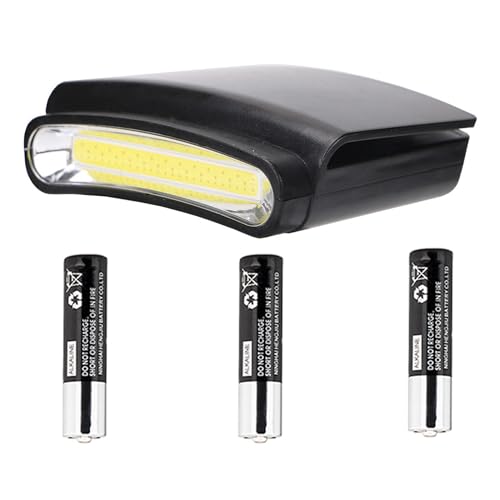 LED Headlamp Cap Light - COB Clip On Light 3 Modes Hard Hat Light Lightweight Hardhat Light- Perfect for Running, Camping, Fishing, and Outdoor Activities(1 Pack,3 AAA Batteries Included)