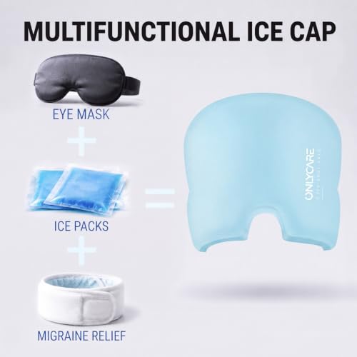 ONLYCARE Migraine Relief Cap, Headache Relief Cold Cap with Odorless Gel - color: Light Blue