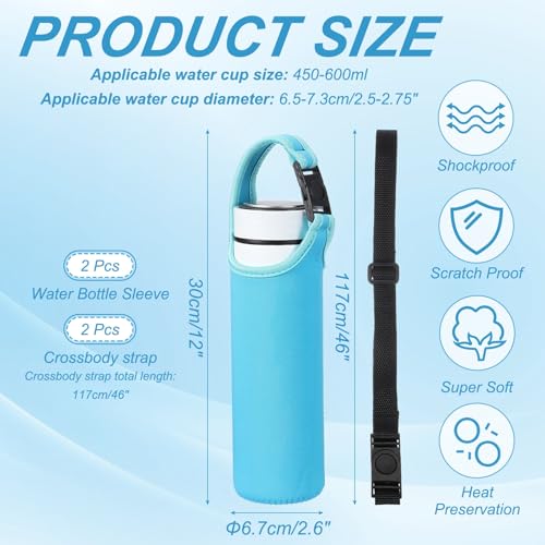 uxcell 2pcs Neoprene Water Bottle Sleeve, 15.5-20oz Insulated Water Glass Bottle Carrier Bag Collapsible Drink Bottle Sleeve Cover Holder with 2 Straps, Blue - color: Blue