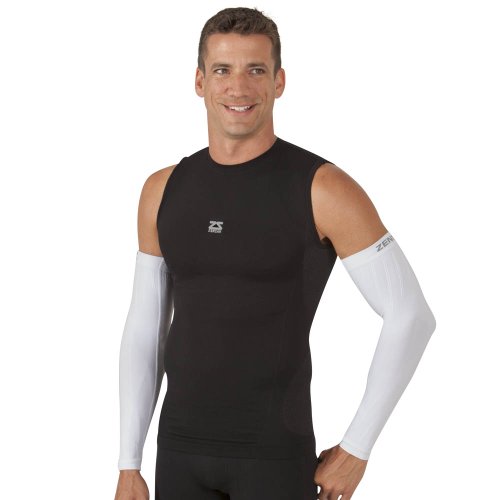 Zensah Compression Arm Sleeves - Made in USA, Thermal Arm Warmers for Cycling and Running with UV Sun Protection - color: White, size: Large-X-Large