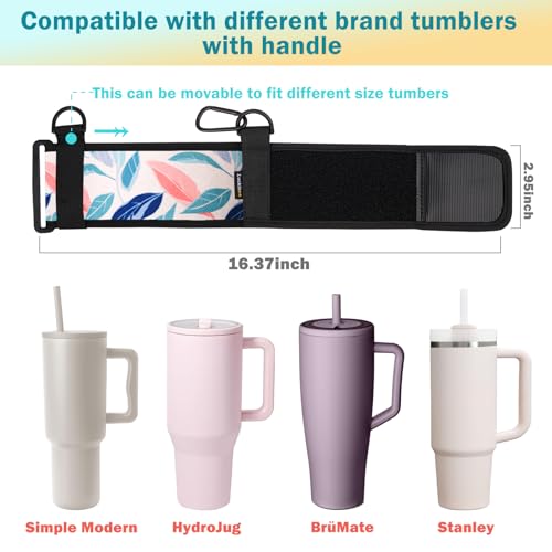 LUCKINEE Tumbler Holder with Strap Stanley Cup Holder Water Bottle Strap - color: Leaf print