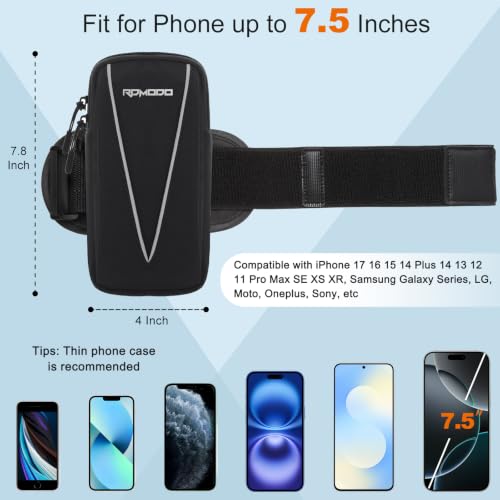 Phone Holder for Running Women Men, Large Capacity Armband 7.5” Blk - color: 01 - Black