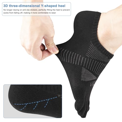 VWELL No Show Toe Socks for Men Women COOLMAX Five Finger Socks Athletic Running Ankle Low Cut 5 Toe Socks (3Pairs) - color: Black, size: Small