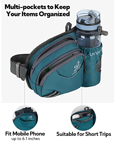 WATERFLY Fanny Pack Waist Bag: Waist Pack for Women Men with Water Bottle Holder Hiking Fanny Pack for Running Walking DogWalking Travel Cycling - color: Turquoise
