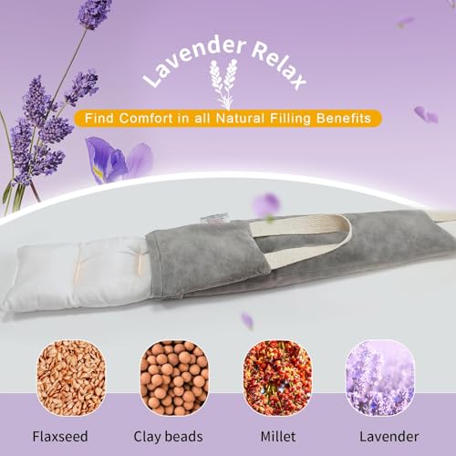 Neck Heating Pad Microwavable with Machine Washable Cover Weighted Microwave Heating Pad Neck Wrap for Shoulder Back Pain Relief, Warm Rice Bag Pack for Cramps Hot Cold Therapy 1.5lbs Lavender Scented - color: Gray