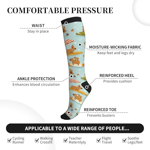Compression Socks, Unisex 15-20 mmHg Knee High Support Socks - color: Cute Capybara