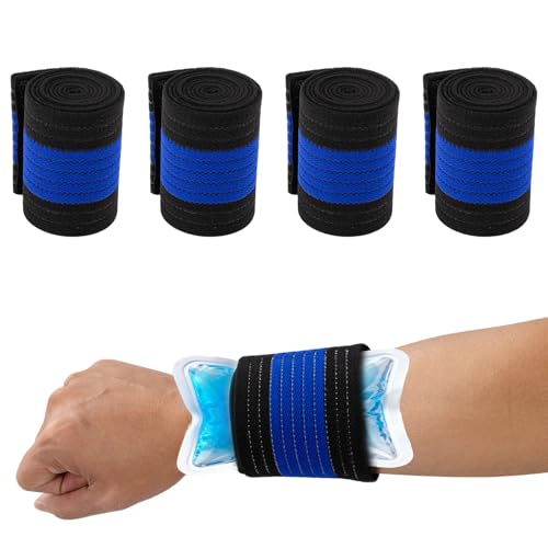 4-Pack Ice Pack Straps,35.5"x3"Elastic Ice Pack Wrap Holder with Hook&Loop - color: Black and Blue