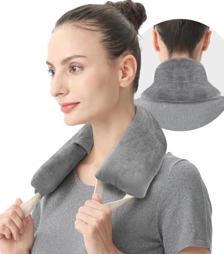 Neck Heating Pad Microwavable with Machine Washable Cover Weighted Microwave Heating Pad Neck Wrap for Shoulder Back Pain Relief, Warm Rice Bag Pack for Cramps Hot Cold Therapy 1.5lbs Lavender Scented - color: Gray