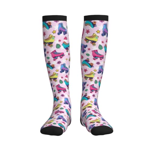 Tie Dye Compression Socks Knee High Support Socks For Women Men Running Athletic Hiking - color: Roller Skates
