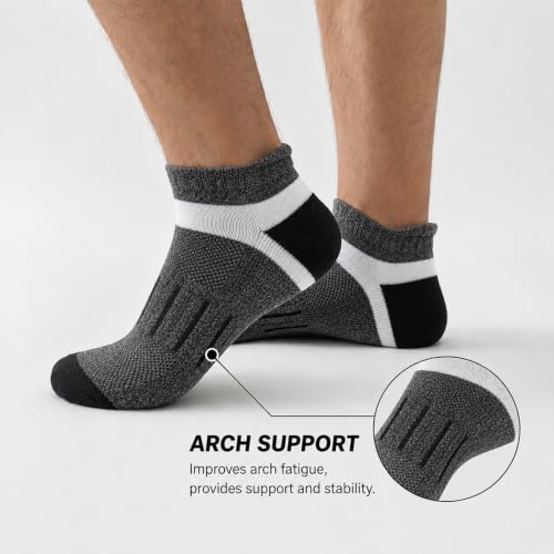 COOPLUS Mens Cushioned Ankle Running Socks Athletic Low Cut Moisture Wicking Cotton Short Sports Socks 7 Pairs - color: 7 Pairs Dark Gray