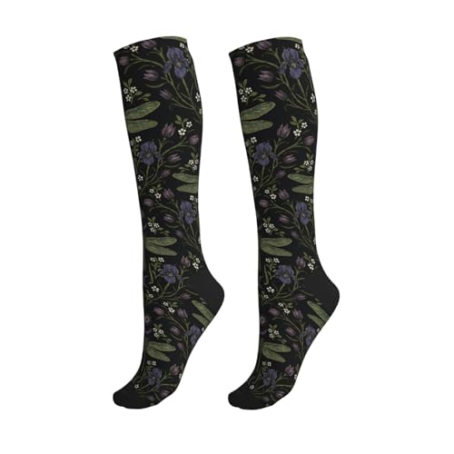 Witchy Moth Compression Socks For Women Men - color: Dragonfly Floral