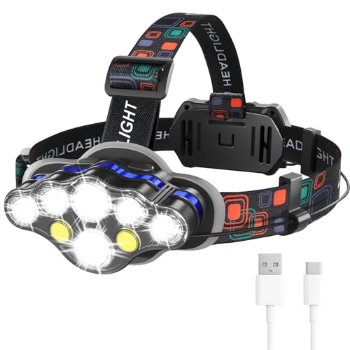 MIOISY 8 Led Headlamp Rechargeable, Super Bright Headlight Flashlight Black - color: Black