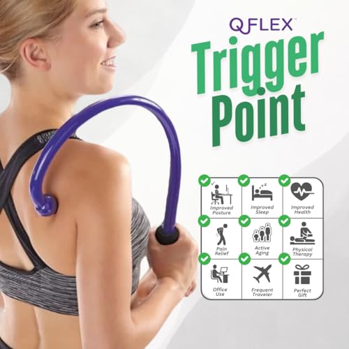 QFlex Back Massager Hook - Trigger Point Self Massage Tool for Neck, Shoulder & Muscle Knot Relief - Deep Tissue Massager Stick - As Seen on Shark Tank - Made in USA