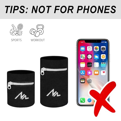 NEWZILL Wrist Wallet Wristband with Zipper for Men & Women, Cotton - color: Black/White, size: Large